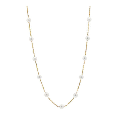 18K Gold Stationed Faux Pearl Chain Necklace