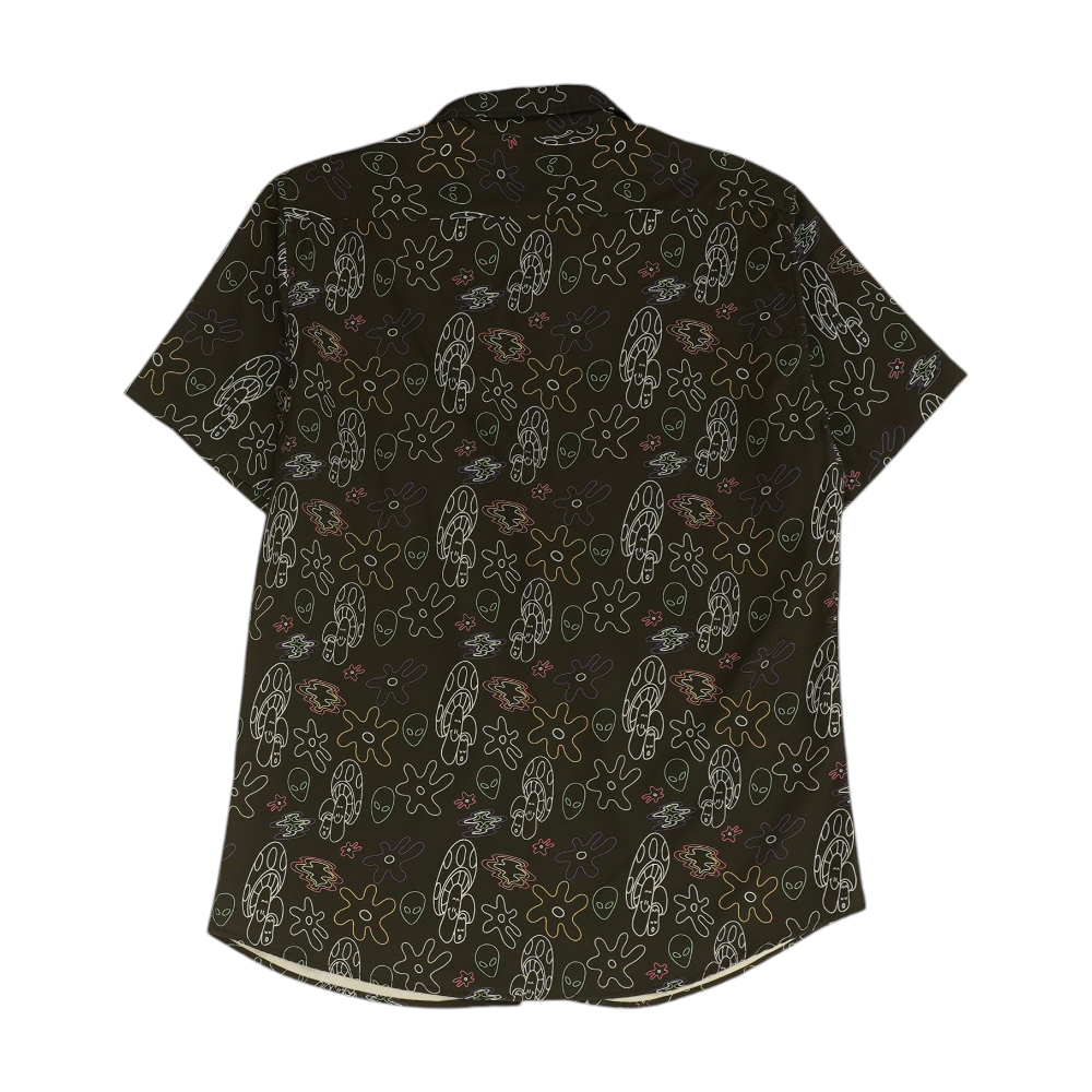 Black Graphic Short Sleeve Button Down