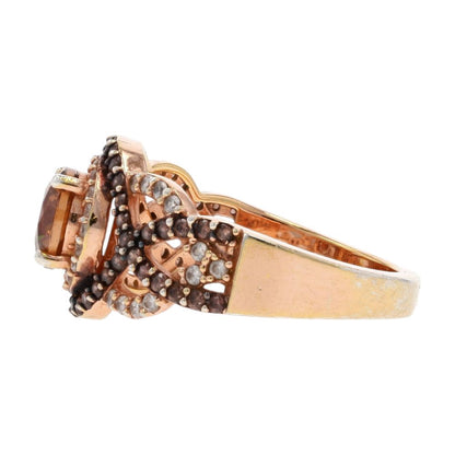 Rose Sterling Silver Brown Cubic Zirconia Crossover Engagement Ring