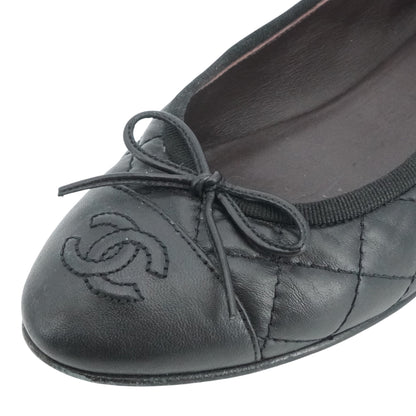 Black Quilted Ballet Flats in Aged Calfskin Leather