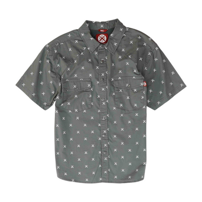 Gray Print Short Sleeve Button Down