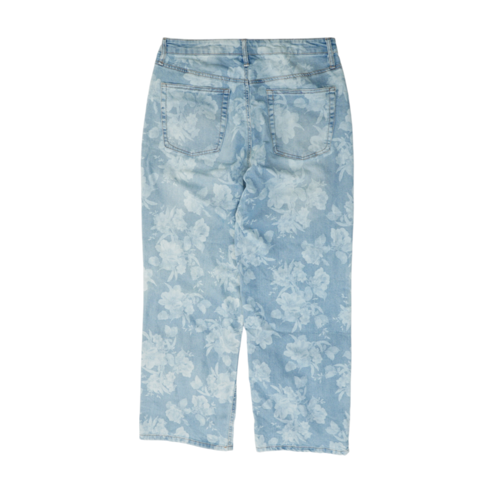 Blue Floral Wide Leg Jeans
