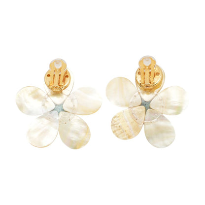 Gold Tone Mother of Pearl Daisy Clip On Earrings