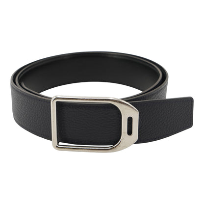 Bleu Nuit & Noir Jockey Belt Buckle & Reversible Leather Strap 32 mm in Box 135 & Togo Calfskin