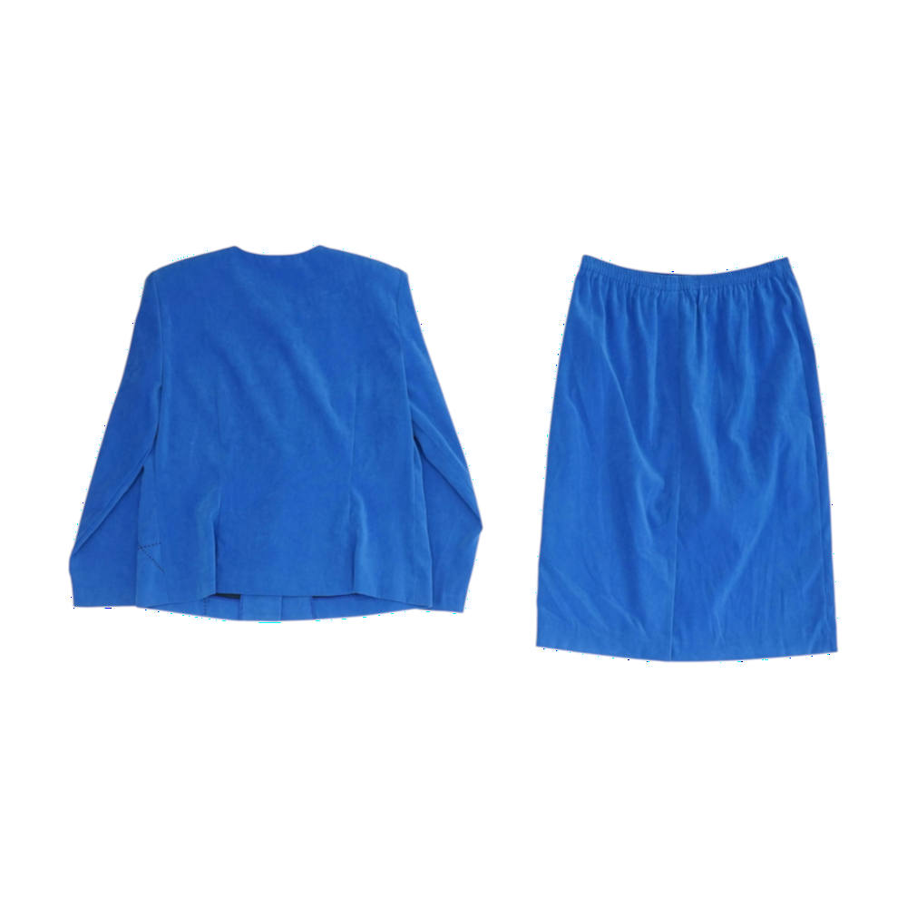 Blue Solid Skirt Suit Set
