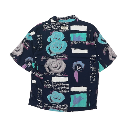 Navy Graphic Short Sleeve Button Down