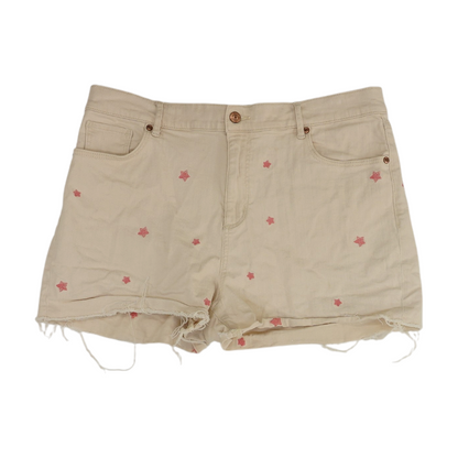 Beige Solid Denim Shorts