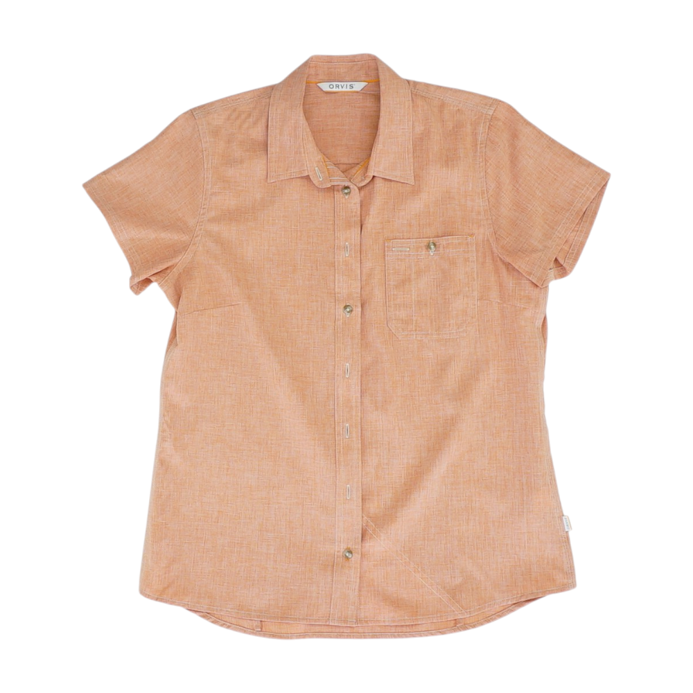 Orange Solid Short Sleeve Button Down