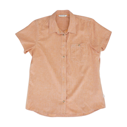 Orange Solid Short Sleeve Button Down