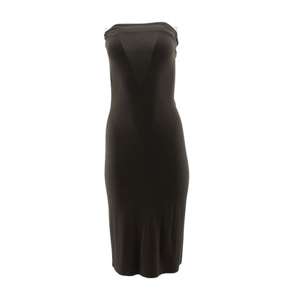 Brown Solid Midi Dress