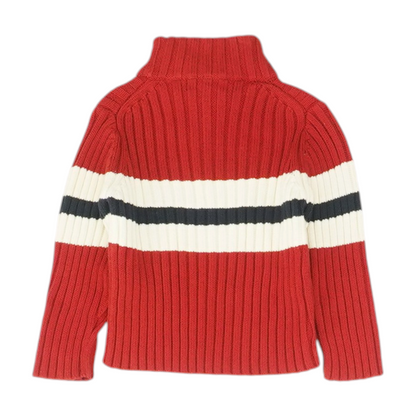 Red Color Block 1/4 Zip Sweater