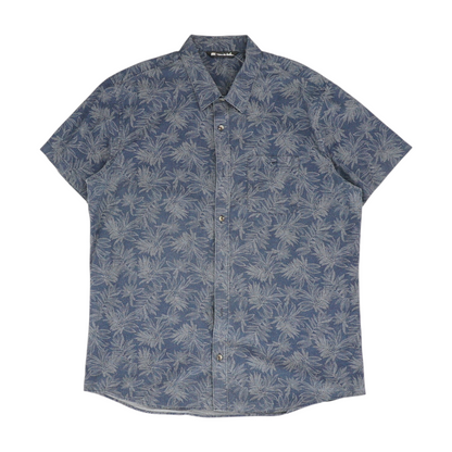 Navy Tropical Short Sleeve Button Down