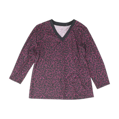 Purple Animal Print 3/4 Sleeve Blouse