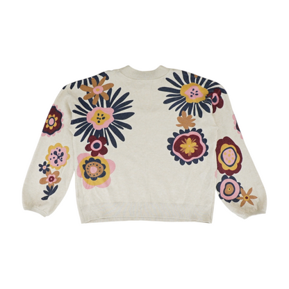 Beige Floral Pullover Sweater