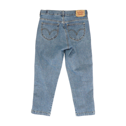 Blue Solid Denim Capris