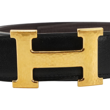 Noir & Chocolat H Martelee Belt Buckle & Reversible Leather Strap 32 mm