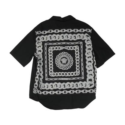 Black Graphic Short Sleeve Button Down