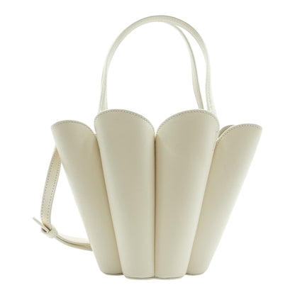 Flower Bucket Leather Handbag in Cream