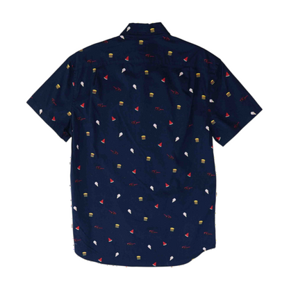 Navy Graphic Short Sleeve Button Down