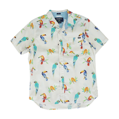 White Graphic Short Sleeve Button Down