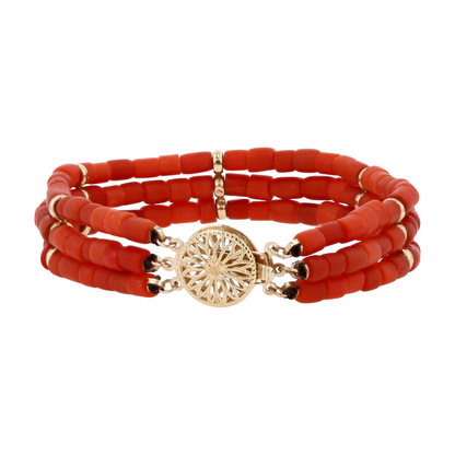 14K Yellow Gold Coral Beaded Bracelet