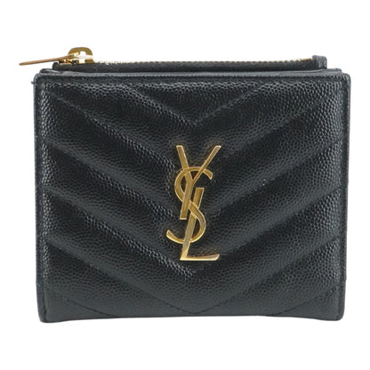 Black Cassandre Matelasse Bi-Fold Wallet in Grain De Poudre Embossed Leather