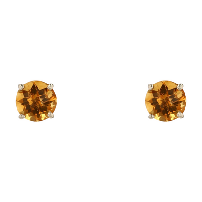 6mm White Gold Citrine Stud Earrings