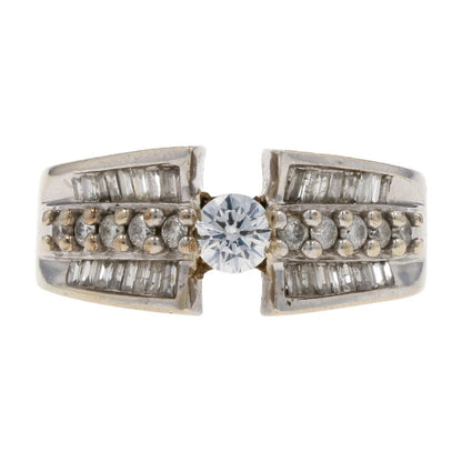 3/8 Ct 14K White Gold Round And Baguette Diamond Cocktail Ring