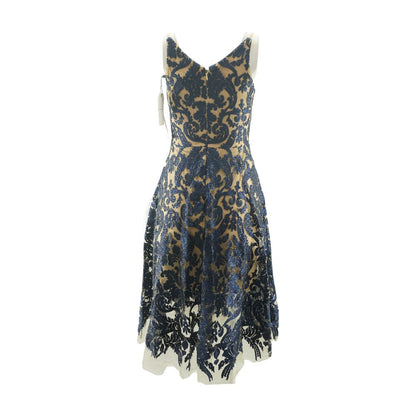 Beige Floral Formal Midi Dress