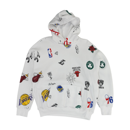 White Graphic Hoodie Pullover