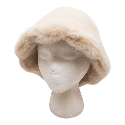 Cream Scalloped Trim Fuzzy Bucket Hat