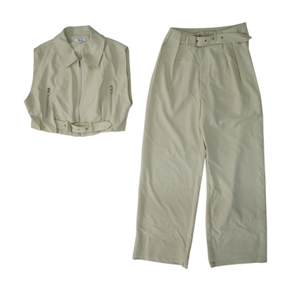 Beige Solid Pant Set