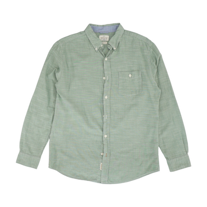 Green Solid Long Sleeve Button Down