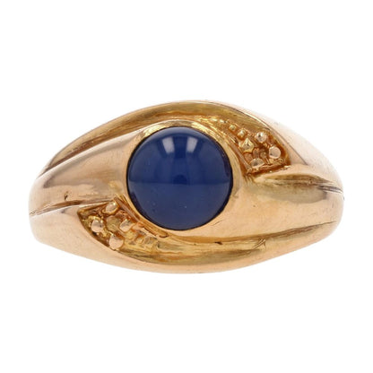 18K Gold Round Blue Stone Cabochon Cocktail Ring