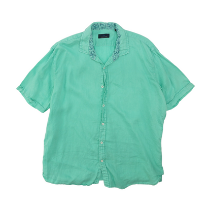 Green Solid Short Sleeve Button Down
