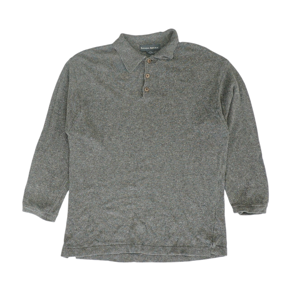 Gray Solid Long Sleeve Polo