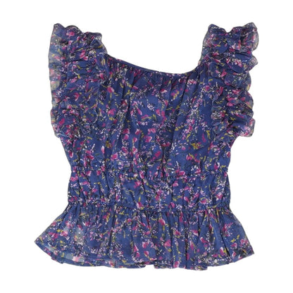 Blue Floral Sleeveless Blouse