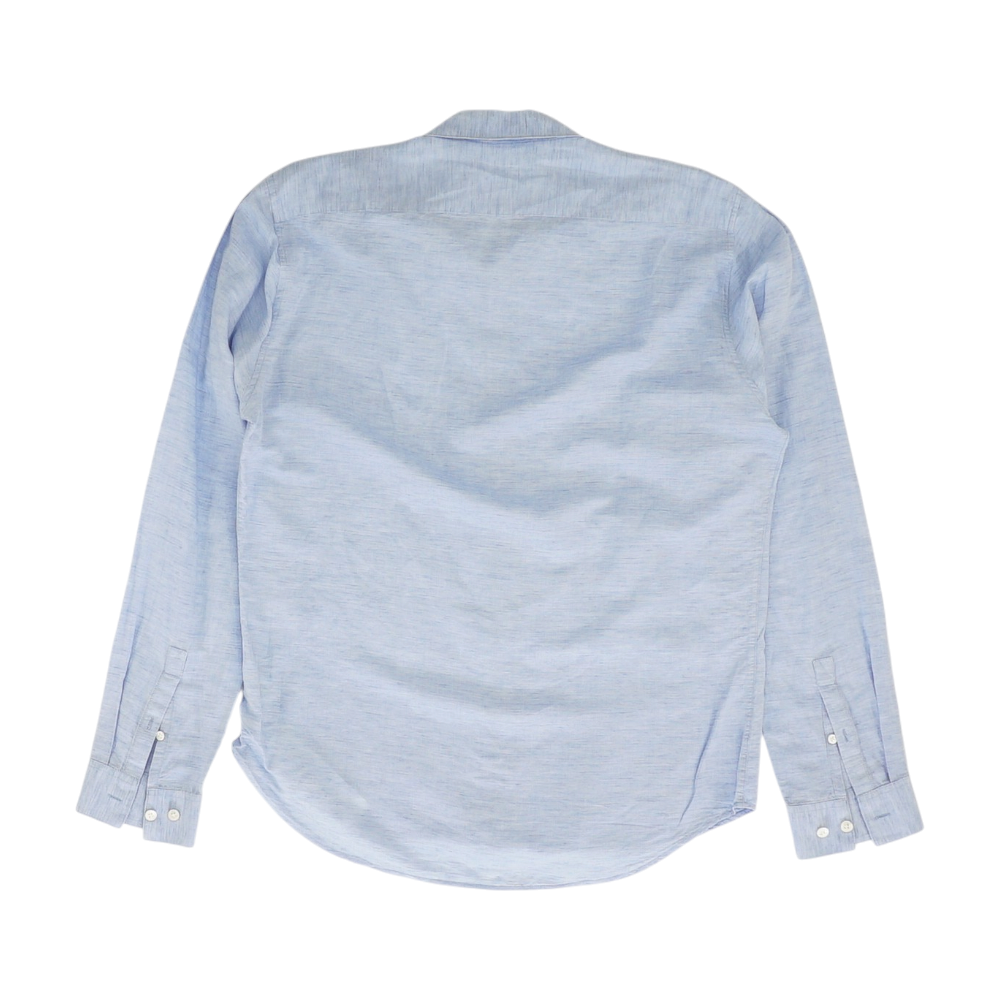 Blue Solid Long Sleeve Button Down