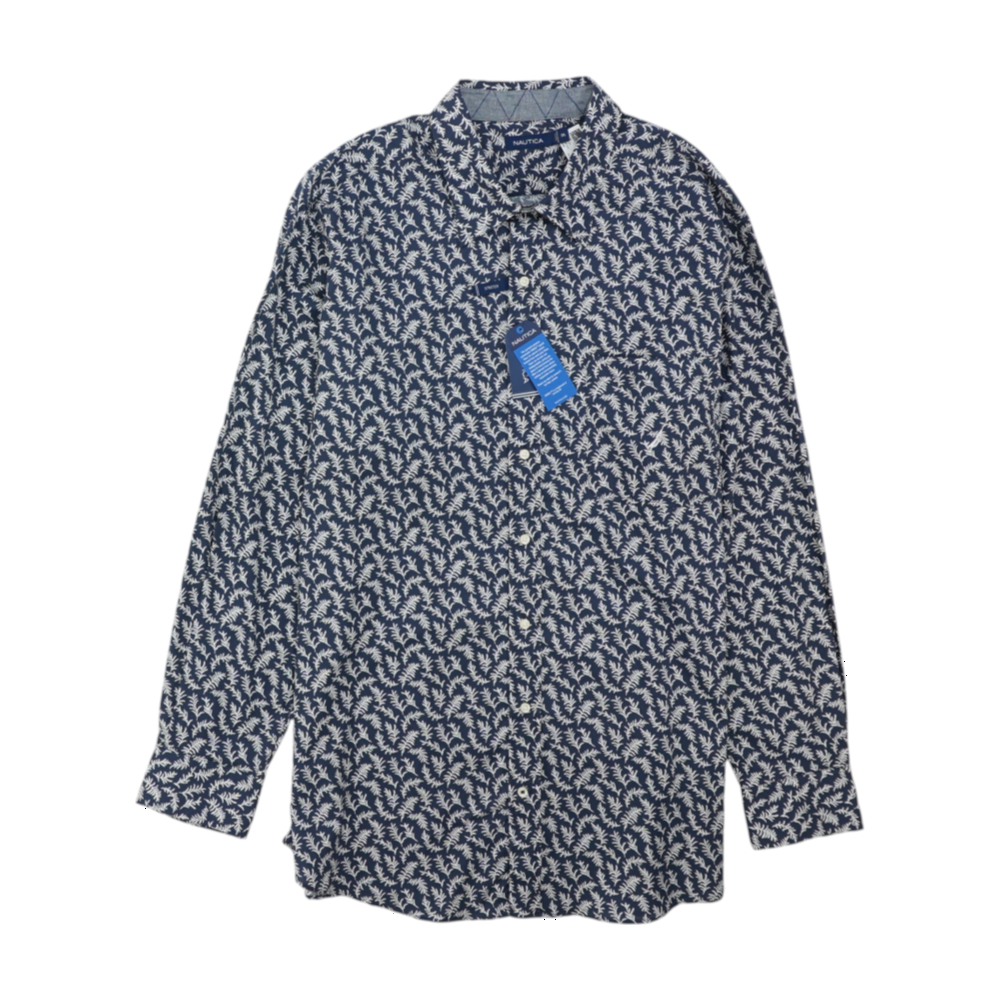 Navy Print Long Sleeve Button Down