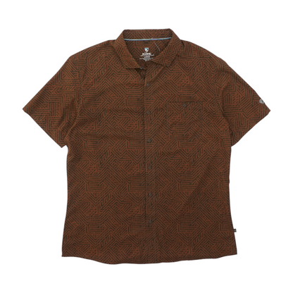 Brown Print Short Sleeve Button Down