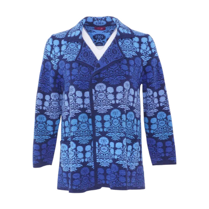 Blue Color Block Cardigan Sweater