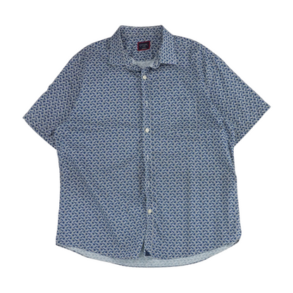 Blue Graphic Short Sleeve Button Down
