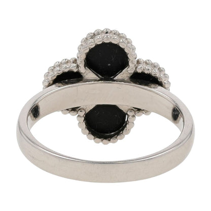 Platinum Black Opal Clover With Bezel Set Diamond Accent Cocktail Ring