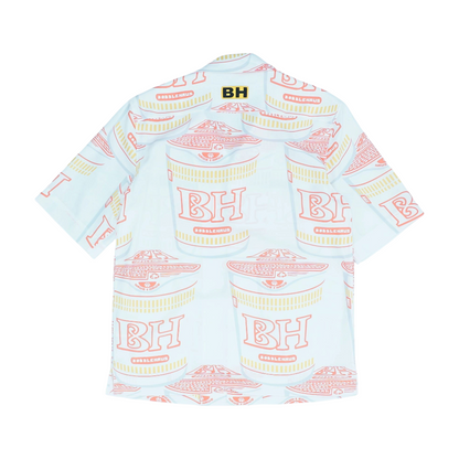 Beige Print Short Sleeve Button Down