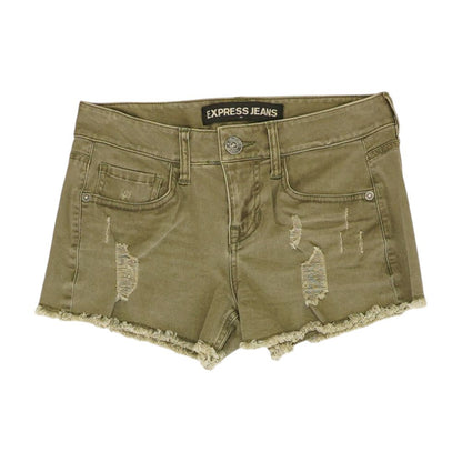 Green Solid Denim Shorts