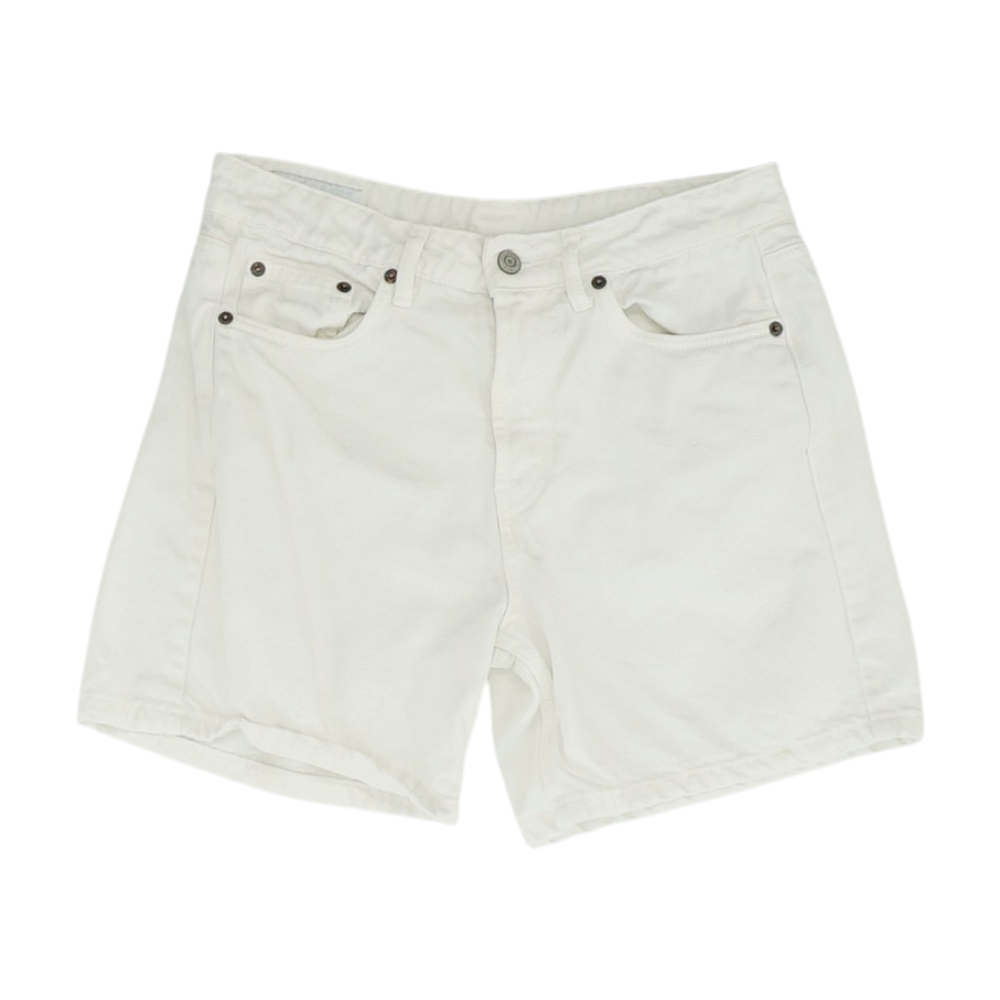 White Solid Denim Shorts
