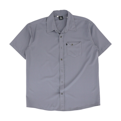 Gray Solid Short Sleeve Button Down
