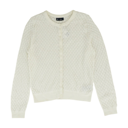 White Geometric Cardigan Sweater