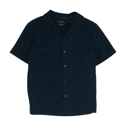 Black Solid Short Sleeve Button Down