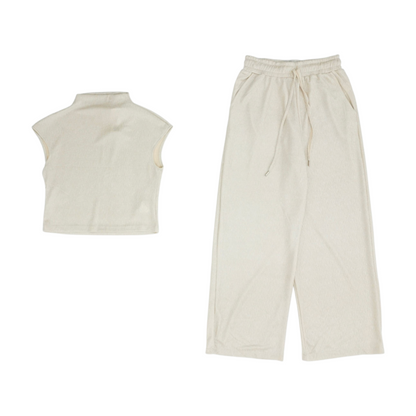 Beige Solid Pant Set